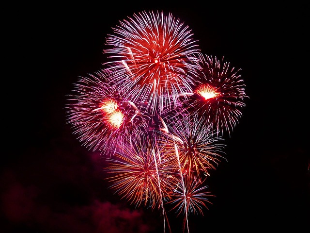 Fireworks going off in the night sky.